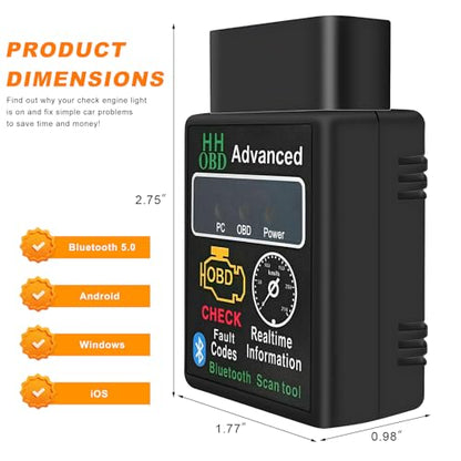 2PCS Bluetooth OBD2 Scanner for Car, Wireless OBDII Scan Tool Auto Engine Diagnostic Code Reader, Professional OBD2 Fault Diagnosis Tester Vehicle Interface Scanner for Phone and PC - color: 2PCS