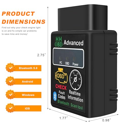 2PCS Bluetooth OBD2 Scanner for Car, Wireless OBDII Scan Tool Auto Engine Diagnostic Code Reader, Professional OBD2 Fault Diagnosis Tester Vehicle Interface Scanner for Phone and PC - color: 2PCS