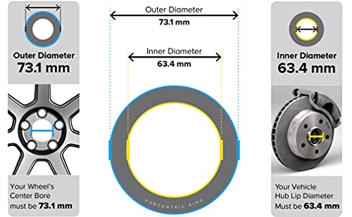 STANCEMAGIC Hubcentric Rings (Pack of 4) - 63.4mm ID to 73.1mm OD - Silver Aluminum Hubrings - for 63.4mm Vehicle Hub and 73.1mm Wheel Centerbore - Compatible with Jaguar Mercury Ford Lincoln - size: 63.4mm ID to 73.1mm OD