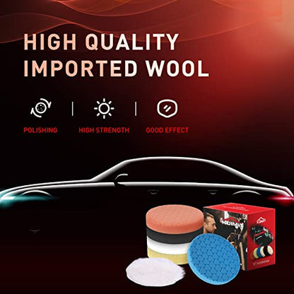 7" Buffing Polishing Pads, 6Pcs 7 Inch 170mm for 6.7 Inch Backing Plate, Compound Buffing Sponge Pads and Woolen Pads Cutting Polishing Pad Kit for Car Buffer Polisher (Honeycomb Structure) - size: 7 inch