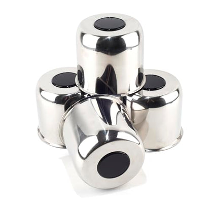 4Pcs 4.9" Stainless Trailer Wheel Center Caps, 4.47" H Chrome - color: Chrome+Gloss Black Top Cover, size: 4.9" Hub 4.47"H