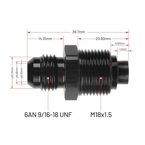 EVIL ENERGY 6AN Male Flare to M18x1.5 O Ring Seal Power Steering Adapter Fitting Connector Aluminum Black 1PC - size: 6AN to M18x1.5