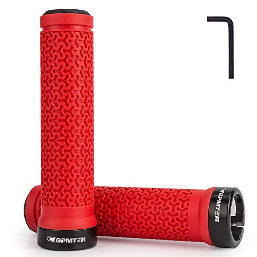 GPMTER Bike Handlebar Grips, Single Lock on Bicycle Handle Bar, for BMX, Mountain, MTB, Beach Cruiser, Scooter, Folding Bike, Soft Non-Slip-Rubber Hand Grip Comfortable Ergonomic - color: Red