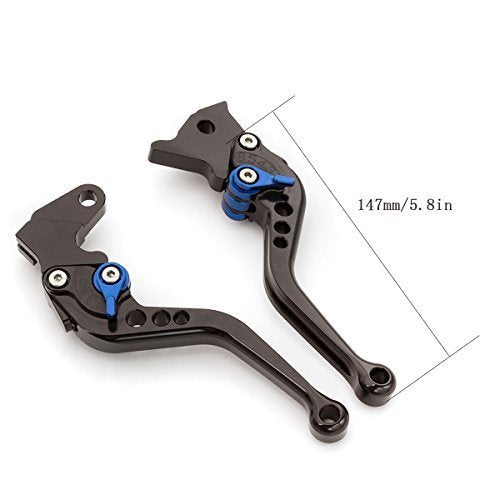 FXCNC CNC Aluminum Short Adjustable Brake Clutch Levers Compatible with YFM700 Raptor 700 R 2008-2022, YFZ450 YFZ450R YFZ450X 2008-2020, YFM250 Raptor 2008-2013, 250R 2011 - color: Black Lever with Blue Adjuster