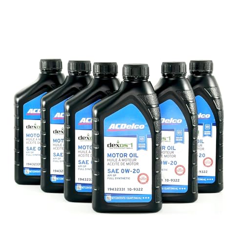 ACDelco 10-9322 19432331 dexos1 GEN 3 Full Synthetic 0W-20 Motor Oil - For 5.3L L82/L84 & 6.2L L87 | Case of 6 Quarts