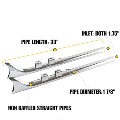 SHARKROAD 33" Fishtail Slip-On Mufflers for Harley Touring 2009-2016 - style: HDFT-3395C, 33" Chrome