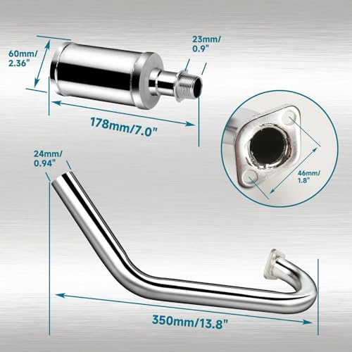 FVRITO Exhaust Pipe Muffler Silencer Kit for Predator 212cc 224cc 196cc 6.5HP Coleman CT200u BT200X CT200U-EX KT196 GX160 GX200 Mini Bike Go Kart Engine Baja Warrior MB200 Parts - color: silver