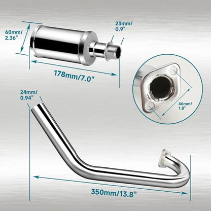 FVRITO Exhaust Pipe Muffler Silencer Kit for Predator 212cc 224cc 196cc 6.5HP Coleman CT200u BT200X CT200U-EX KT196 GX160 GX200 Mini Bike Go Kart Engine Baja Warrior MB200 Parts - color: silver