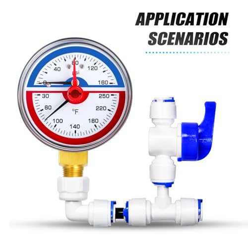 MEANLIN MEASURE 0-160Psi Thermal Pressure Gauge,0-250℉ 1/4" NPT 2.5" FACE DIAL, Boiler Temperature Pressure Gauge with Reset Pointer, with 1/2" NPT and 3/8" NPT Hex Bushing, Back Mount - size: Back Mount, style: Dry