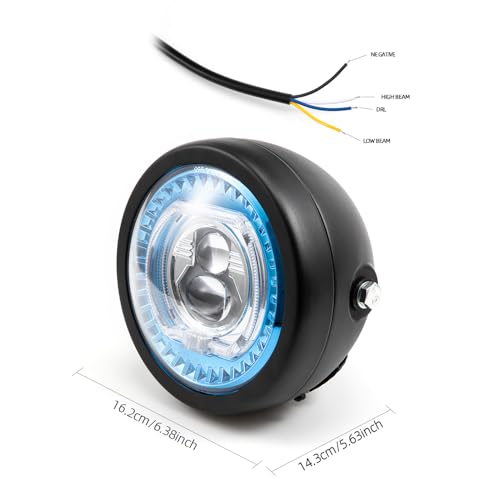 Motorcycle Headlight 5.75 inch Round LED with Mounting Brackets Assembly, Front Headlamp with DRL High/Low Beam for Cafe Racer E-bike Bobber Chopper (style C) - style: style C