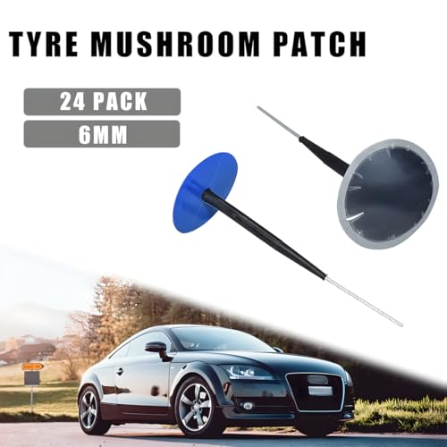 Zpana 24PCS Car Combination Repair Unit, 1/4" M6 Rubber Vehicle Mushroom Nail Tire Repair Patch Plug, Automotive Tyre Patch Puncture Repair Plug, Universal for Bicycle Motorcycle Truck