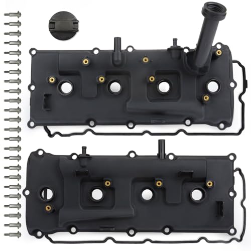 Valve Cover Set Compatible with 2007-2017 Nissan Armada Pathfinder Titan NV2500 NV3500 Infiniti QX56 5.6L Replace 13264ZE01A 132647S000 - color: Black(Upgrade Plastic)