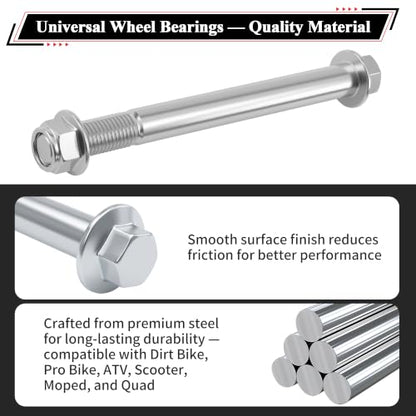 M12 230mm/9.06" Front Rear Wheel Axle Nut Bolt Kit Replacement - size: 230mm/9.05"