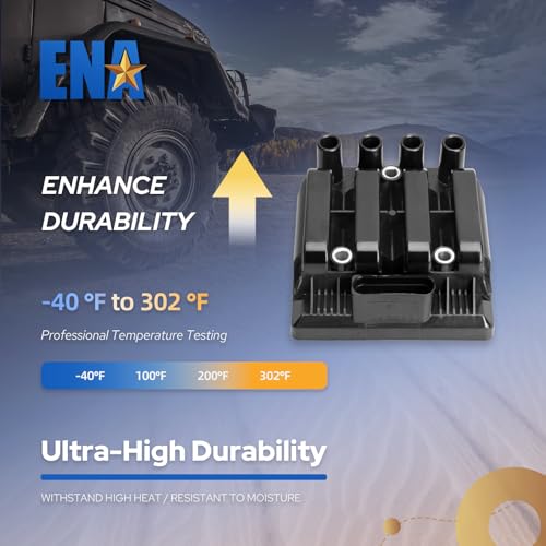 ENA UF484 Ignition Coil Pack with Spark Plug Wire Set 27588 Compatible with Volkswagen 2001-2009 Beetle, 2001-2007 Golf, 2007-2010 Golf City, 2006 GTI, 2001-2010 Jetta, 2007-2009 Jetta City 2.0L L4