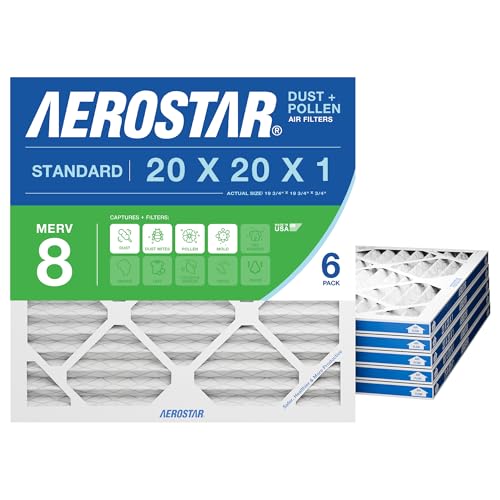 Aerostar Air Filter 20x20x1 MERV 8 AC Filter, HVAC, Furnace Filter, 6 Pack - style: 6 PACK