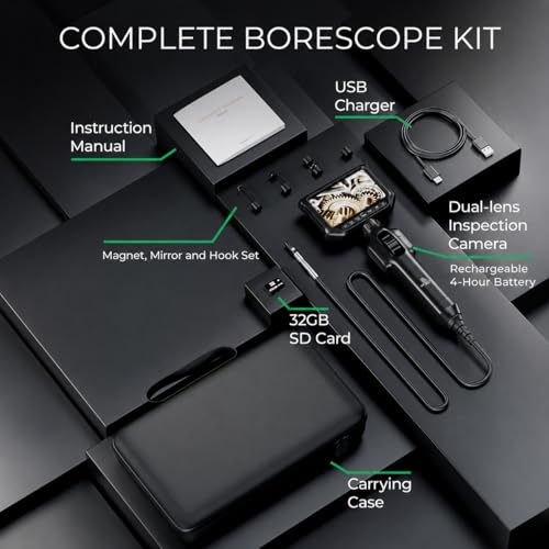 Two-Way Articulating Borescope, Dual Lens Inspection Camera with Light, 6mm Lens Snake Camera for Mechanic Inspections, and Plumbing, .24in Borescope Automotive, Industrial Endoscope, 5ft