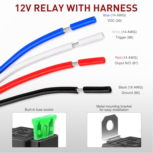 Nilight 5 Pack Fused 4Pin Relay with Socket 30A Switch Harness Kit SPST - color: Fuse Relay 5 Pack