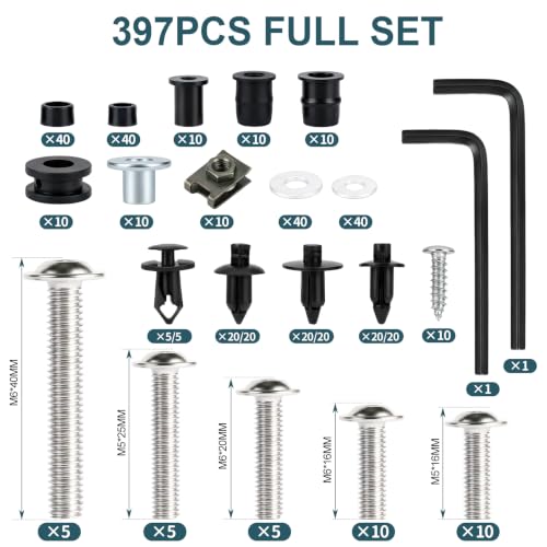 397PCS Motorcycle Fairing Bolt Kit M4 M5 M6 Stainless Steel Rubber Well Nut - color: chrome
