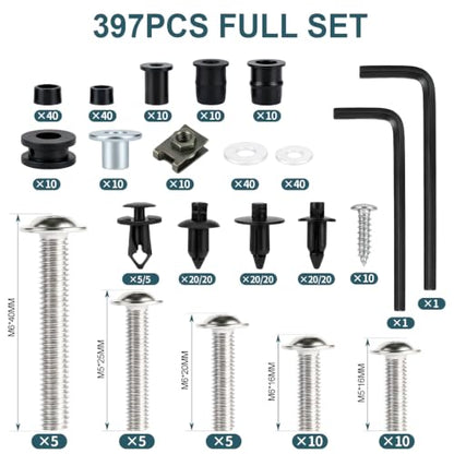 397PCS Motorcycle Fairing Bolt Kit M4 M5 M6 Stainless Steel Rubber Well Nut - color: chrome