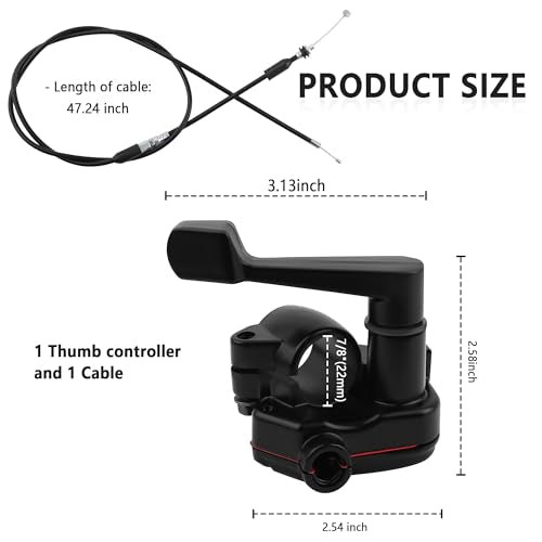 7/8'' 22mm Thumb Throttle Kit with Throttle Cable,Aluminum Motorcycle/Mini Bike Throttle Cable Replacement,Universal Motorcycle Accessories for 50-250cc ATV Bike