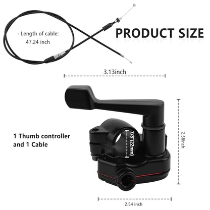 7/8'' 22mm Thumb Throttle Kit with Throttle Cable,Aluminum Motorcycle/Mini Bike Throttle Cable Replacement,Universal Motorcycle Accessories for 50-250cc ATV Bike