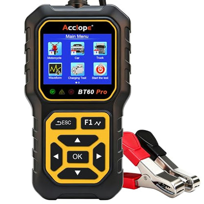 BT60 PRO 2–120Ah Battery Tester 6V/12V/24V 100–3000 CCA QR Report - color: Black-Yellow