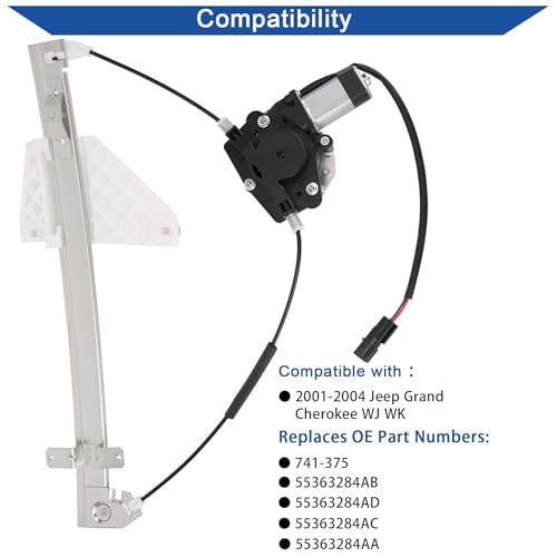 Obaee 741-375 Rear Right Passenger Side Power Window Lift Regulator with Motor Assembly Compatible with 2001-2004 Jeep Grand Cherokee, Replacement OEM 55363284AB - size: Rear Right Passenger Side