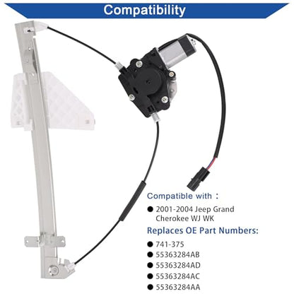 Obaee 741-375 Rear Right Passenger Side Power Window Lift Regulator with Motor Assembly Compatible with 2001-2004 Jeep Grand Cherokee, Replacement OEM 55363284AB - size: Rear Right Passenger Side