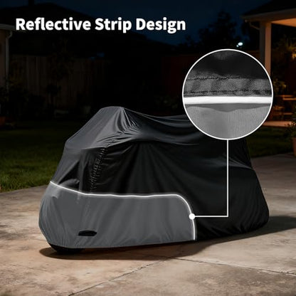 Motorcycle Cover Heavy Duty 300D Waterproof for Touring Ultra - color: Black/Grey