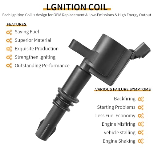 8PCS FD508 Ignition Coil Pack & Spark Plugs Compatible with Ford/Lincoln - size: FD508