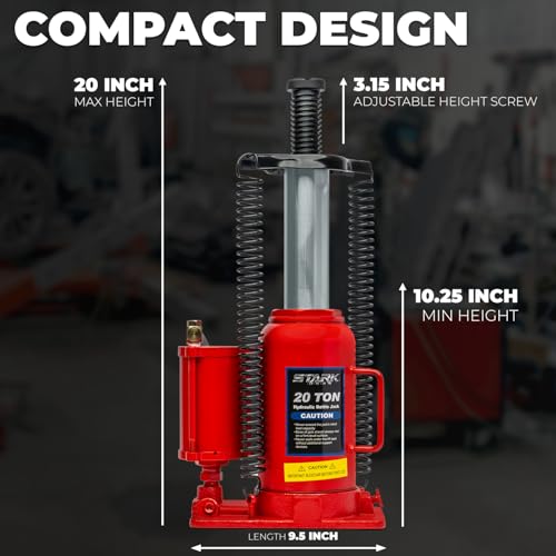 Stark USA 20 Ton (40,000 Lbs) Hydraulic Air Bottle Jack, Pneumatic & Manual Low Profile Bottle Jack with Carry Handle, Heavy Duty Lift for Trucks, Trailers, RVs & Equipment