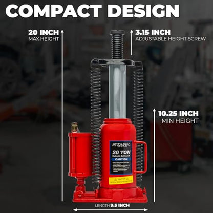 Stark USA 20 Ton (40,000 Lbs) Hydraulic Air Bottle Jack, Pneumatic & Manual Low Profile Bottle Jack with Carry Handle, Heavy Duty Lift for Trucks, Trailers, RVs & Equipment