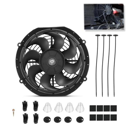Universal 10 Inch Black Slim Radiator Cooling Fan 12V 80W Push Pull with Mount Kit – Fits Radiators for Vehicles, Cars, Trucks - size: 10 inch