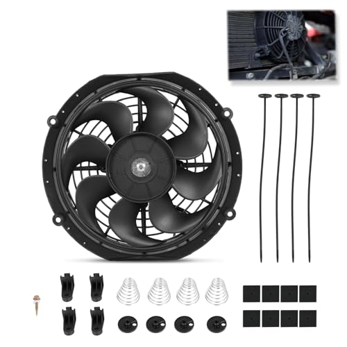 Universal 10 Inch Black Slim Radiator Cooling Fan 12V 80W Push Pull with Mount Kit – Fits Radiators for Vehicles, Cars, Trucks - size: 10 inch