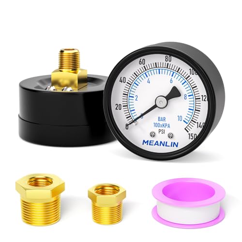 MEANLIN MEASURE 0-150Psi 2" DIAL FACE 1/8" NPT Well Pump Pressure Gauge, with 1/4" NPT and 3/8" NPT Hex Bushing, 3-2-3% Accuracy, Center Back Mount - color: 1/8"NPT Back Mount, size: 0-150Psi