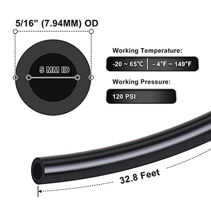 Hromee Air Line Tubing Kit, 5/16 Inch (7.937MM) OD x 32.8 Feet Polyurethane PU Tube and Push to Connect Fittings, 14 PCS Compressed Pipe and Accessories Kit - size: 5/16 Inch