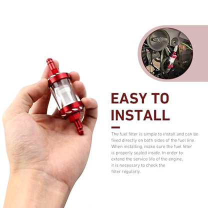 WZP Car Fuel Filter, Detachable Washable Alloy Filter Oil Cup, Transparent Tempered Glass Visible Oil Level Vehicle Inline Fuel Filters, Universal for Truck Motorcycle SUV (Red)