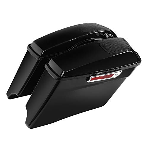 TCT-MOTORPARTS 4" Extended Hard Saddlebag 6x9'' Speaker Lid Fit For Harley Touring CVO Road Glide Electra Glide Street Glide Road King 2014-2024 - color: Vivid Black w/ Chrome Latches + 6x9 Speaker Lids