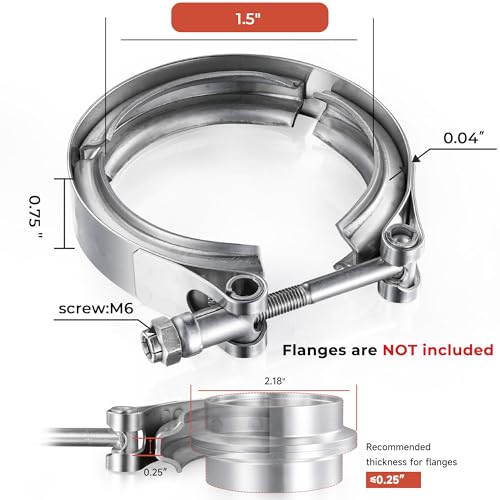 AKIHISA 1.5 Inch 304 Stainless Steel V Band Clamp, for Turbo Exhaust Down pipes Flange Kit, Racing Ford Pickup Truck Exchange Exhaust Accessories - size: 1.5"