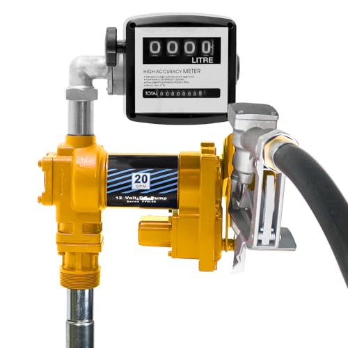20GPM 12V DC Fuel Transfer Pump Gasoline Pump with Nozzle Kit for Gas Diesel Kerosene Red with Flow Meter - color: Yellow 12V
