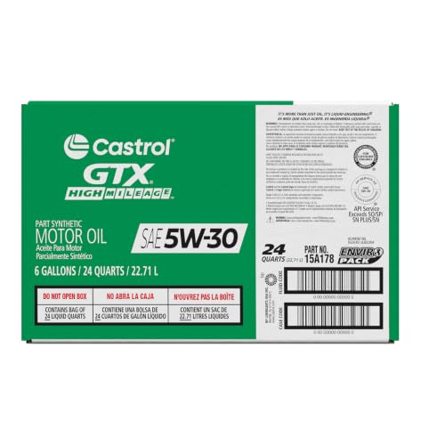 Castrol GTX High Mileage 5W-30 Synthetic Blend Motor Oil, 6 Gallon Epack - size: 6 Gallon, style: High Mileage
