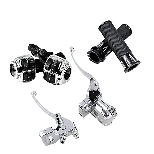Chrome 1" Handlebar Switch Brake Clutch Levers for Harley 96-12 - color: Chrome, size: Handlebar Switch + Brake Levers + Grips (2)