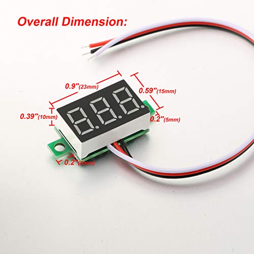 Pack of 5 DC 0-30V Digital Voltmeter, 3-Wire Voltage Gauge, Blue LED