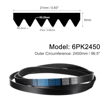 uxcell 6K965/6PK2450 Serpentine Belt 6 Ribs 2450mm Length x 21mm Width x 5mm Height, EPDM Poly V Belt, Multi Wedge Micro V Belt for Vehicle - size: 6PK2450
