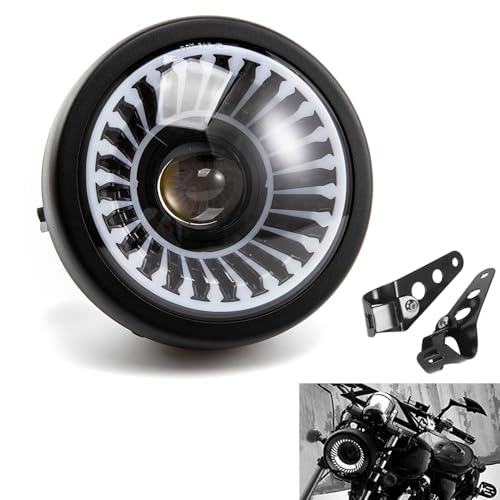 6.5 inch Headlight for Motorcycle Dot Approved, Motorcycle LED Headlight Headlamp High Low Beam for Cafe Racer E-bike Bobber Chopper - color: Black