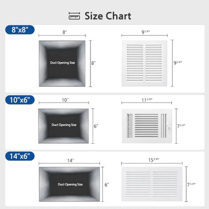 Steel Return Air Grille, Fits Universal Duct Opening, White HVAC Cold Air Intake Vent Cover for Sidewall & Ceiling, Stamped Durable Steel Outer Dimensions for Ventilation (10" W x 6" H)
