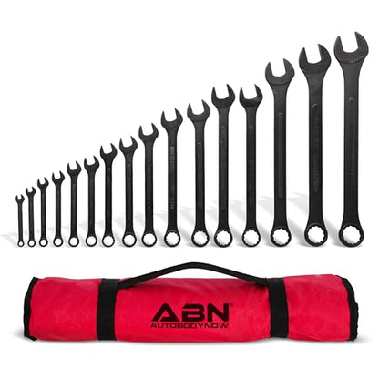 ABN Standard Wrenches Set - 16 Piece SAE Combination Wrench Set 1/4in to 1-1/4in SAE Wrench Set with Roll Up Pouch - size: SAE
