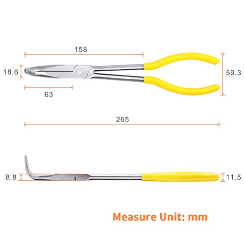 SPEEDWOX Long Reach Needle Nose Pliers 90 Degree 11 Inches Bent Long Nose Pliers Serrated Jaws - style: 90°