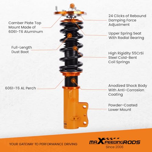 maXpeedingrods Coilovers for Chevrolet Cobalt Base/LS/LT/LTZ/Sport/SS 2005-2010, 24 Levels Damper Adjustable Coilovers Suspension Kit, Height Adjustable Shock Absorber Struts, Lowering Kit, Gold