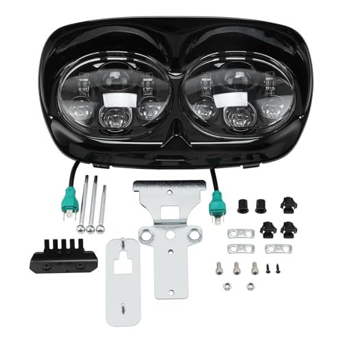 SLMOTO 5 3/4" LED Headlight Projector Lamp Fit for Harley Road Glide FLTR 1998-2013 2012 - color: Matte Black Bezel + Black Dual LED Headlight